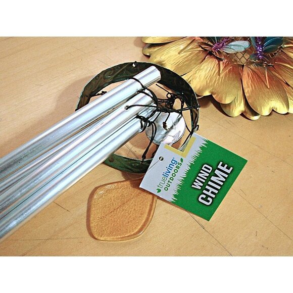 NEW True Living Outdoors Wind Chimes Multicolor Metal Floral Butterfly 26" NWT - Picture 5 of 8